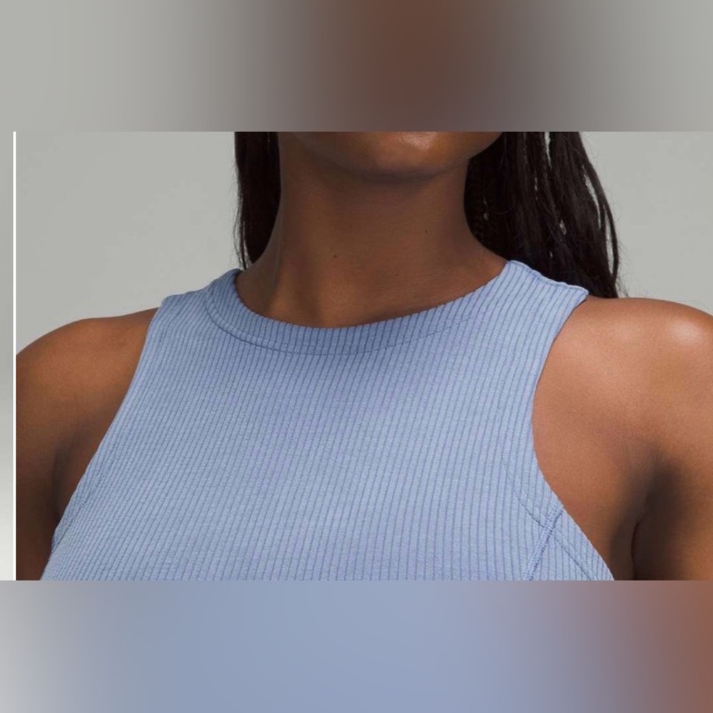 NWOT Lululemon Ribbed Softstreme Slim-Fit Tank Dress Oasis Blue - Picture 2 of 7